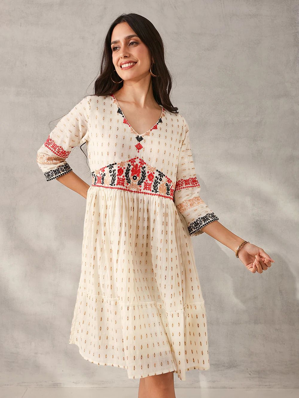 Elegant Floral Embroidered Cotton Dress