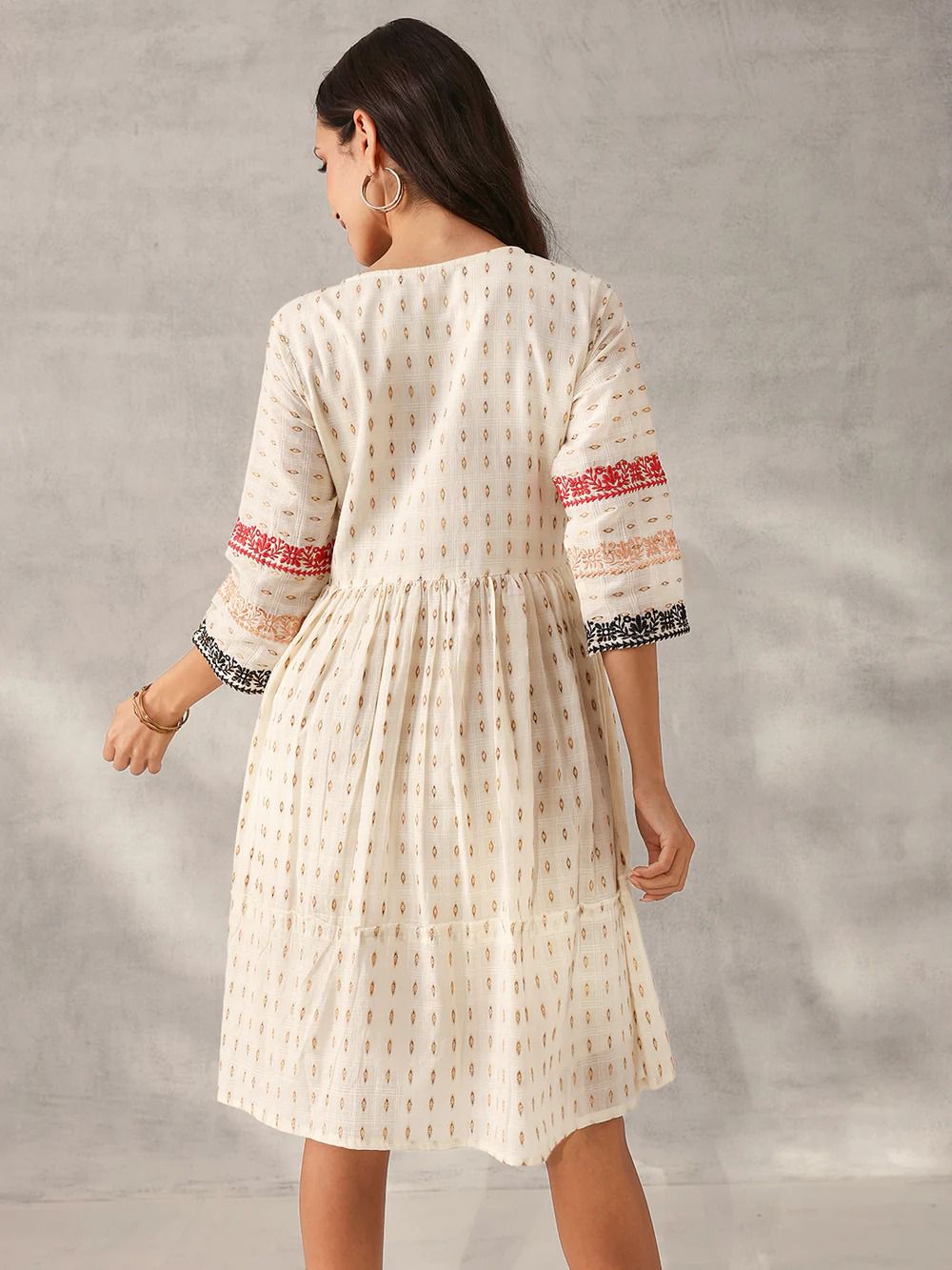 Elegant Floral Embroidered Cotton Dress
