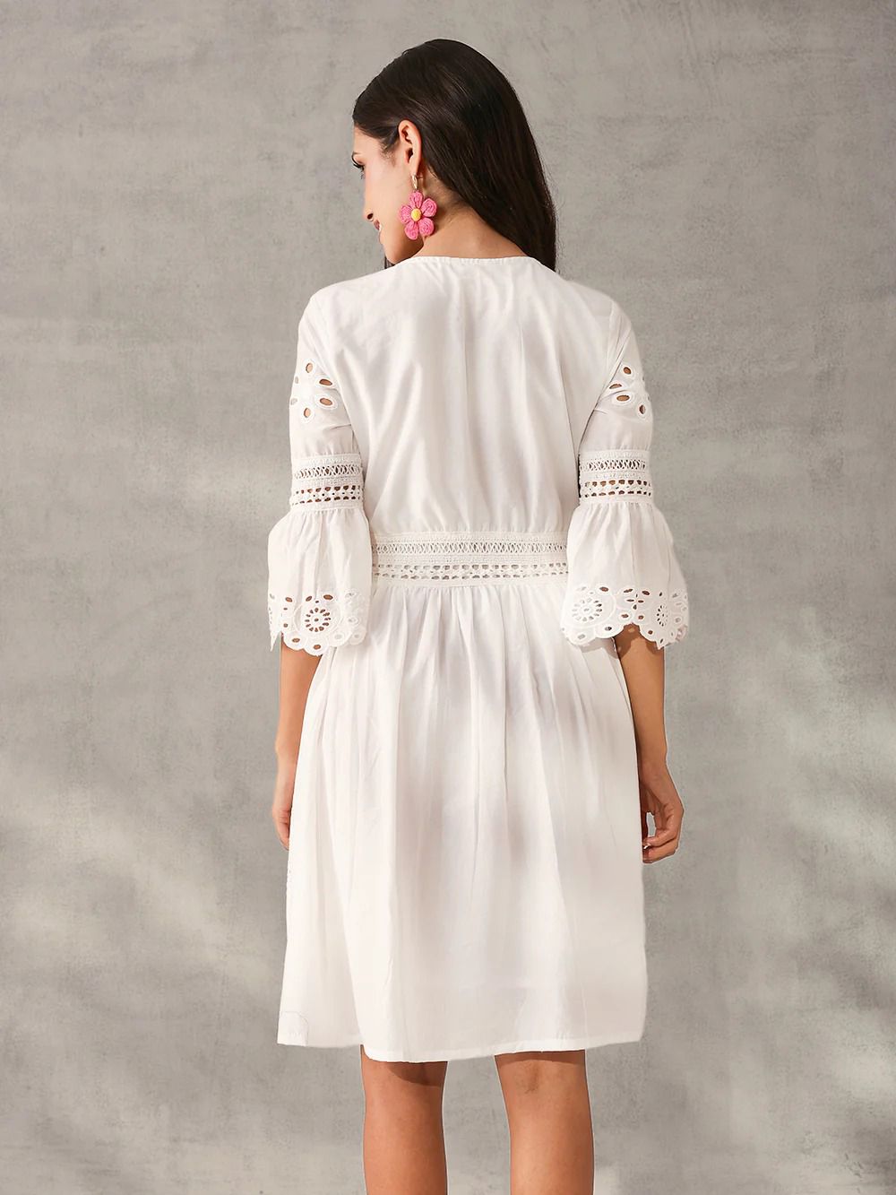 Elegant White Embroidered Cotton Dress