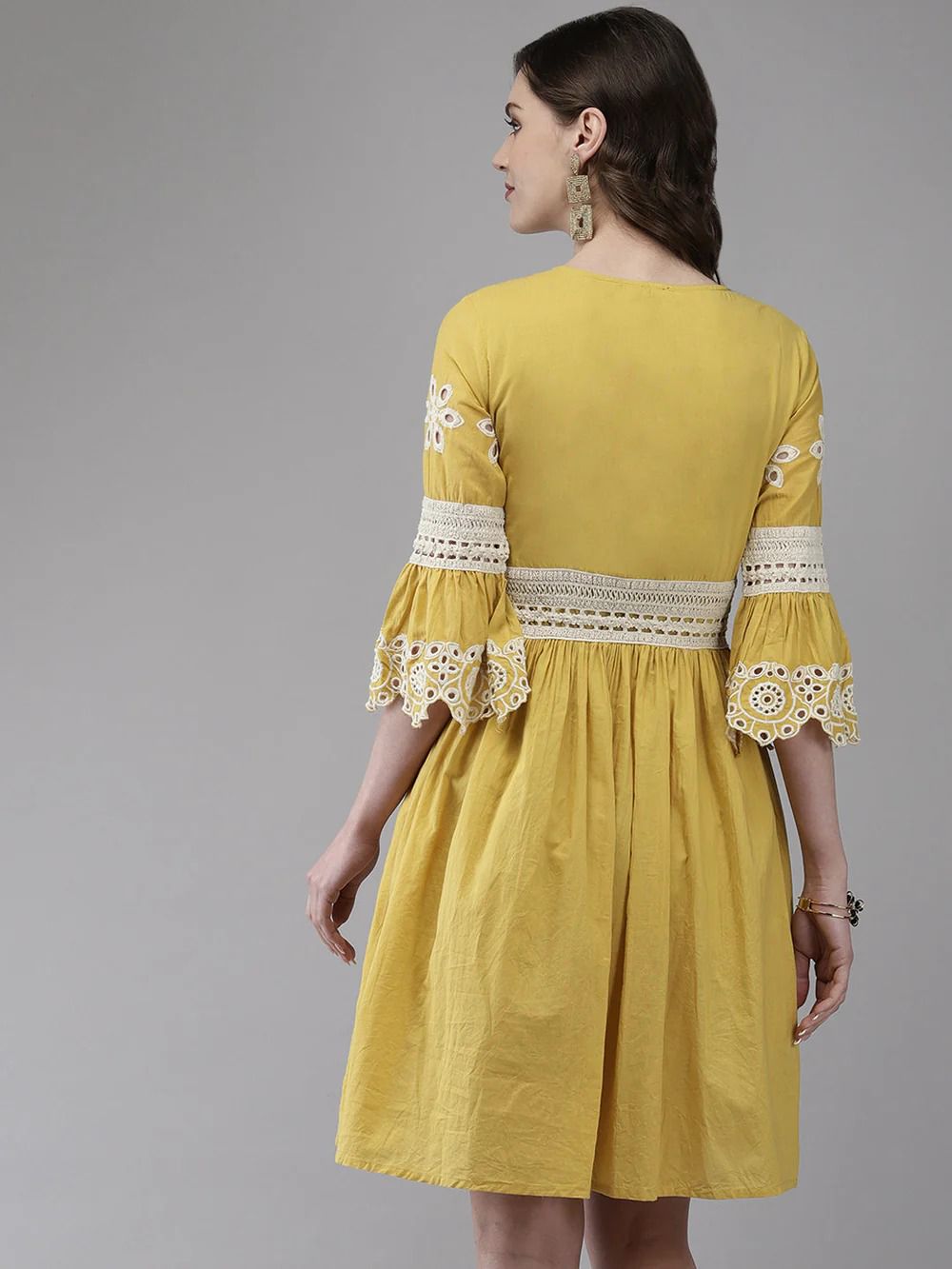 Elegant Mustard Embroidered Dress