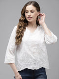 Elegant White Embroidered Cotton Top