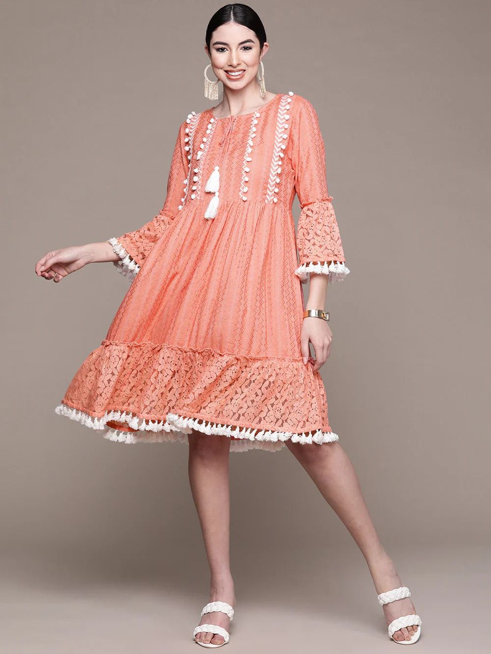 Elegant Peach Boho Dress