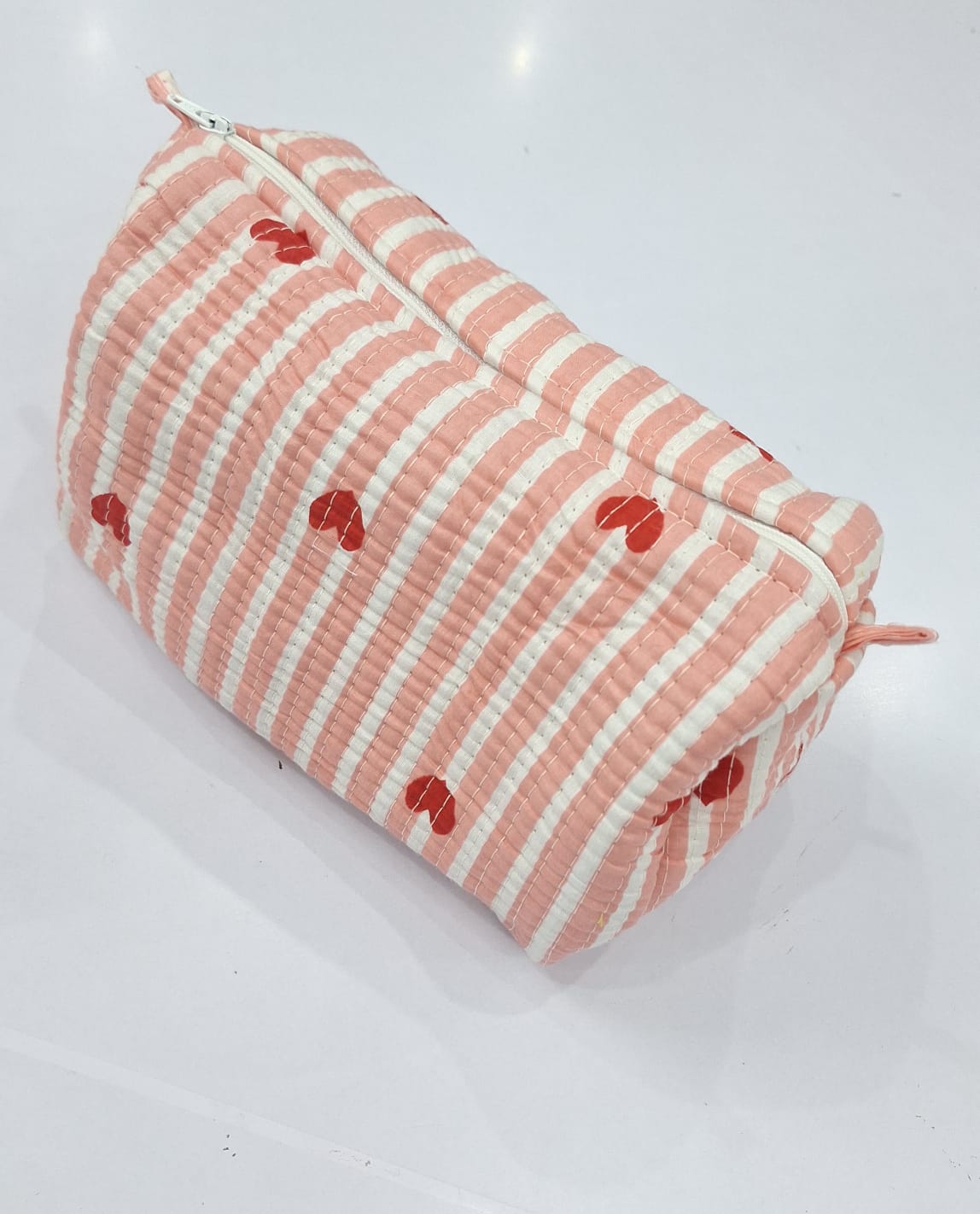 Handmade Cotton Pouch – Pink Stripe Design