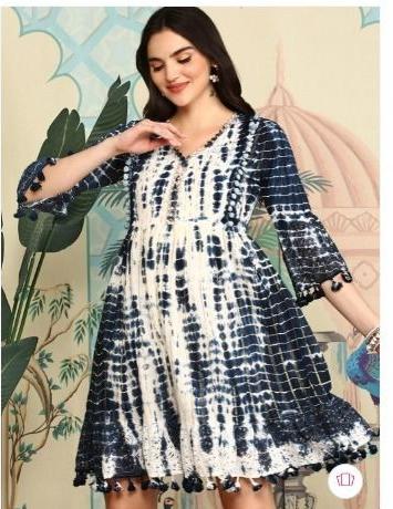 Navy & White Tie-Dye Boho Dress
