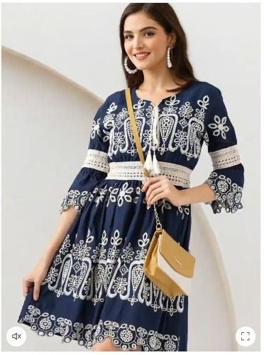 Elegant Navy Blue Embroidered Dress