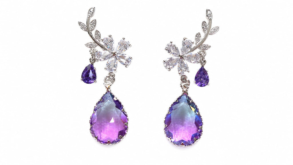 Elegant Purple Crystal Drop Earrings