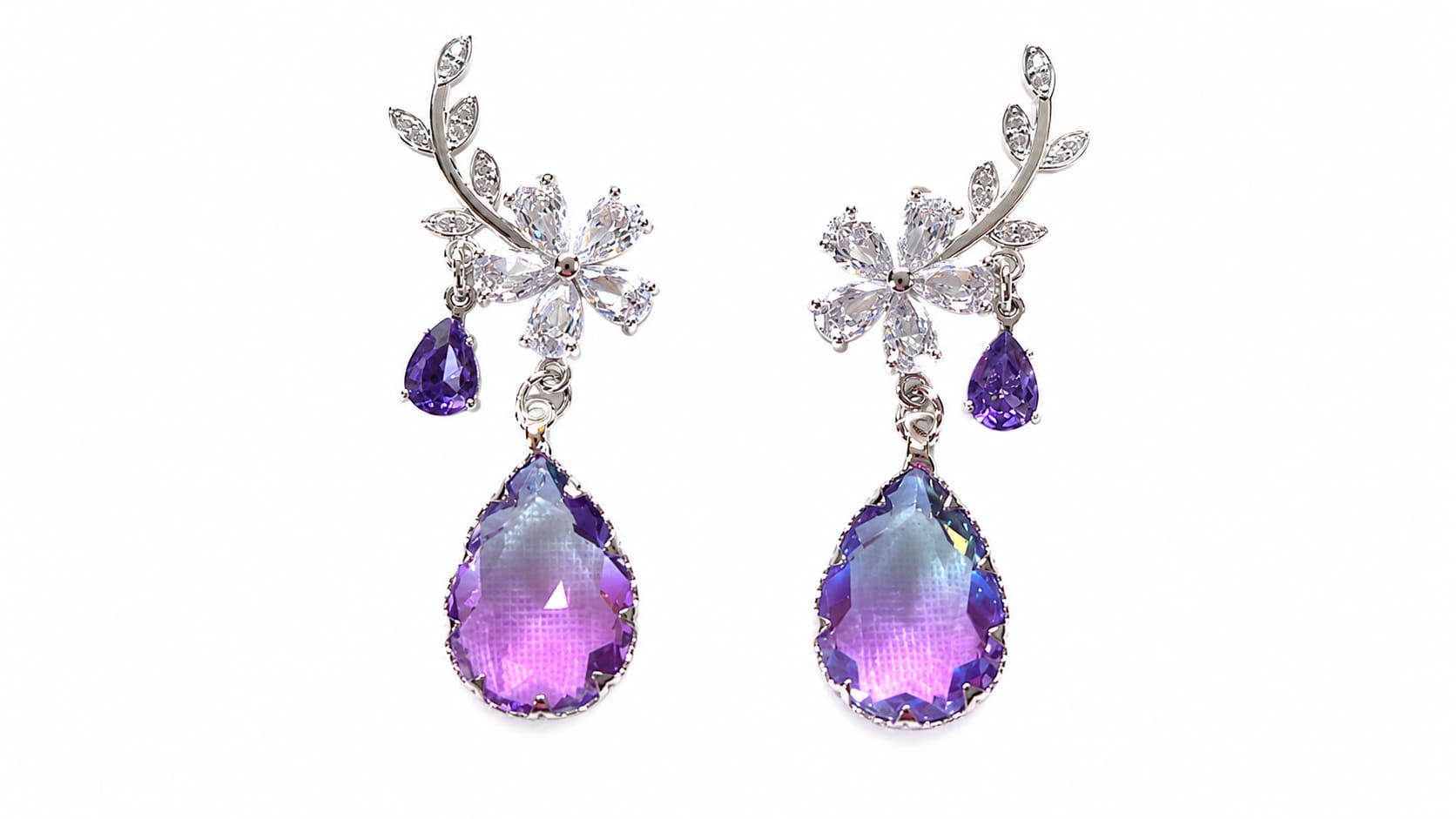 Elegant Purple Crystal Drop Earrings