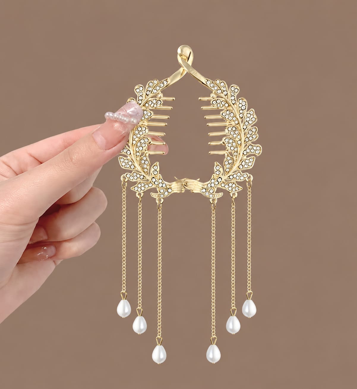 Vintage Leaf Pearl Tassel Hair Comb