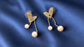 Crystal Heart Pearl Drop Earrings