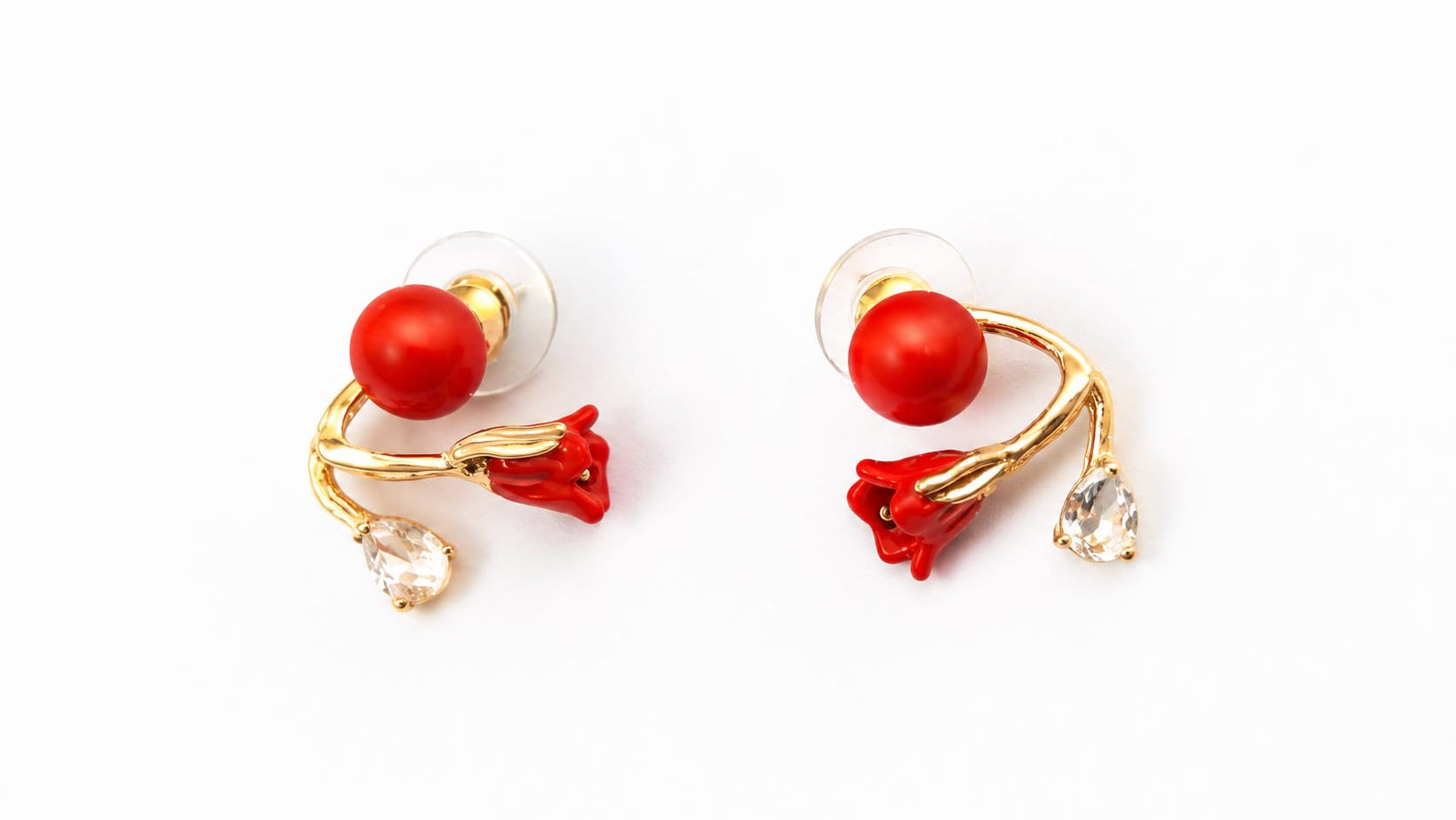 Elegant Red Rose Wrap Earrings