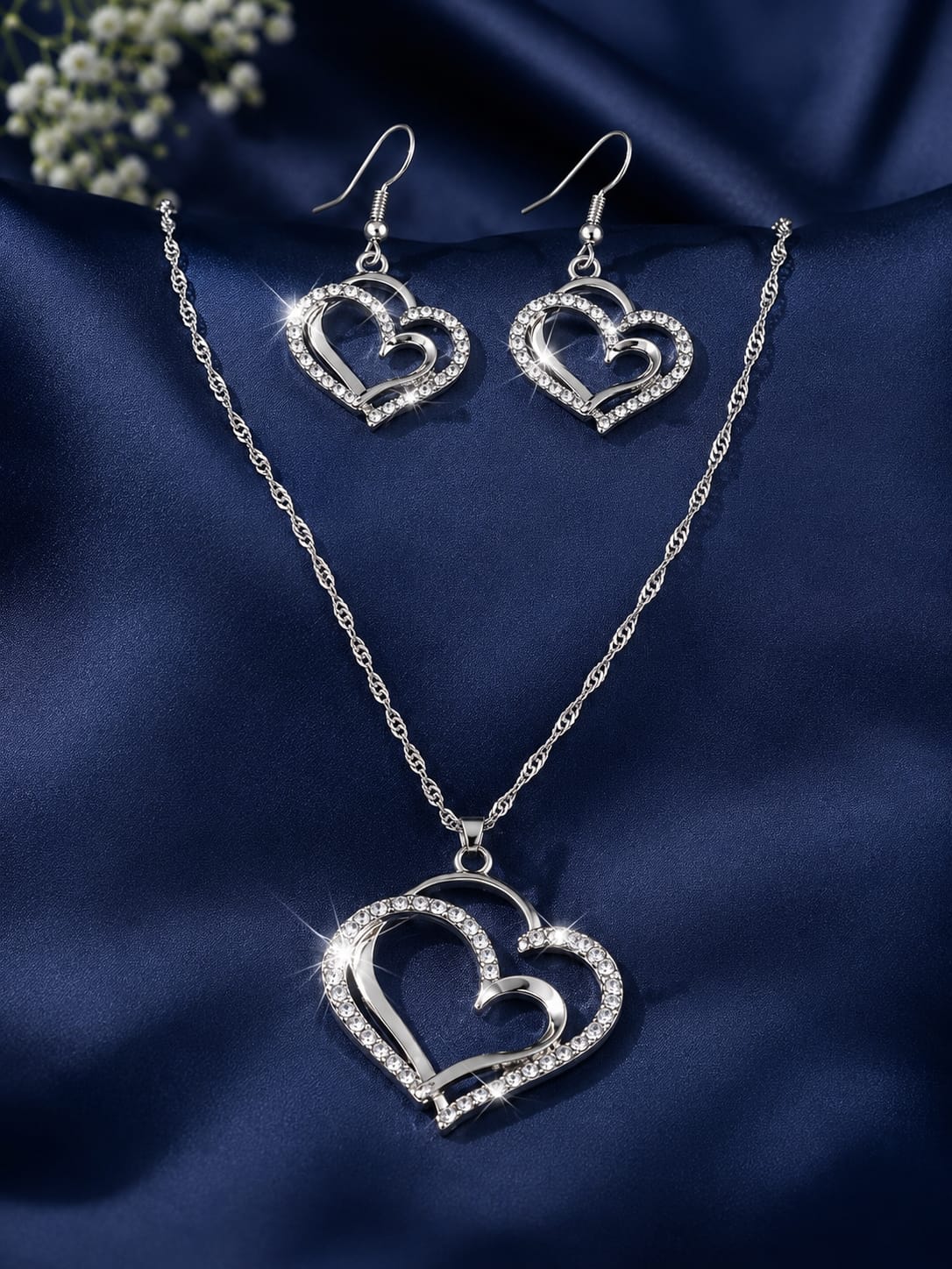Crystal Double Heart Jewelry Set – Necklace & Earrings