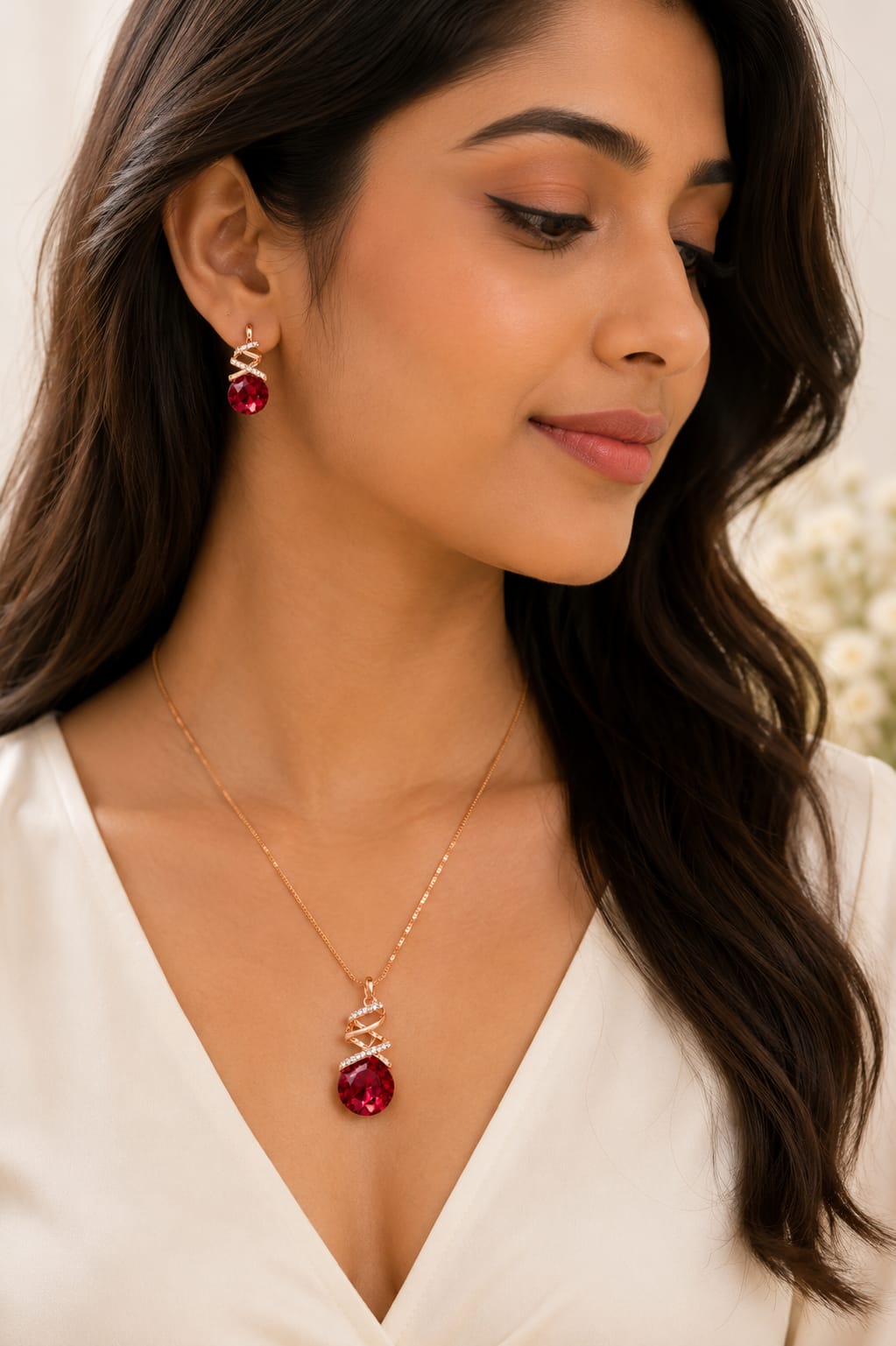 Red Crystal Jewelry Set – Necklace & Earrings