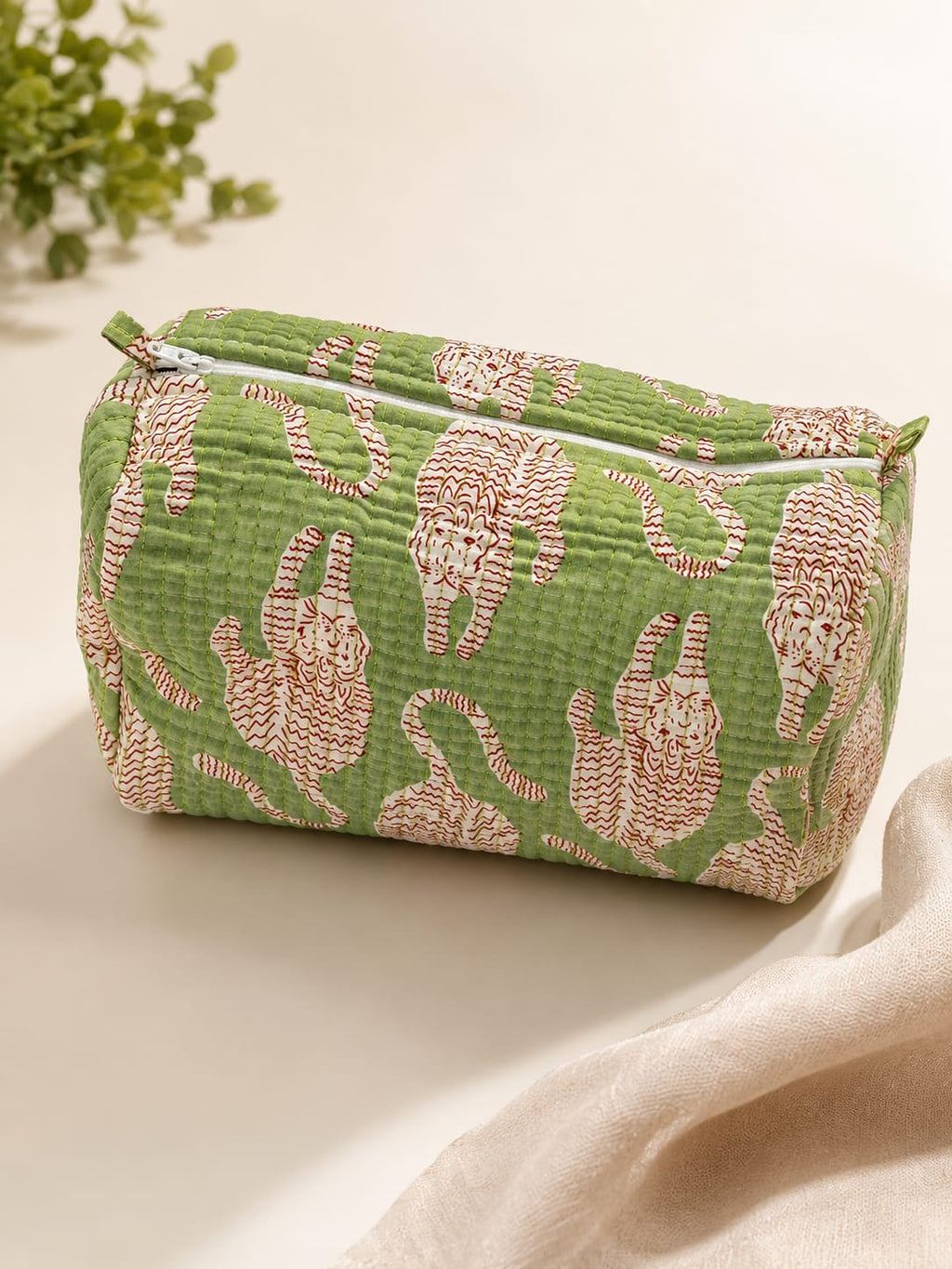 Quilted Cotton Tiger Print Cosmetic Pouch
