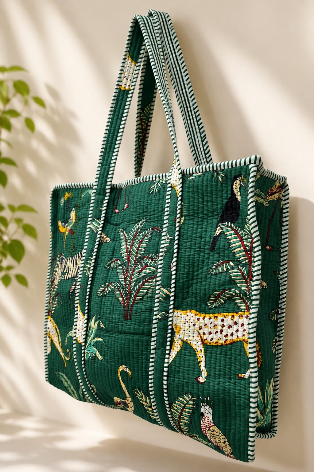 Quilted Cotton Jungle Print Tote Bag