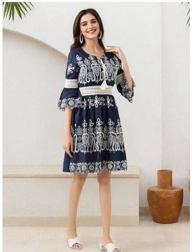 Elegant Navy Blue Embroidered Dress