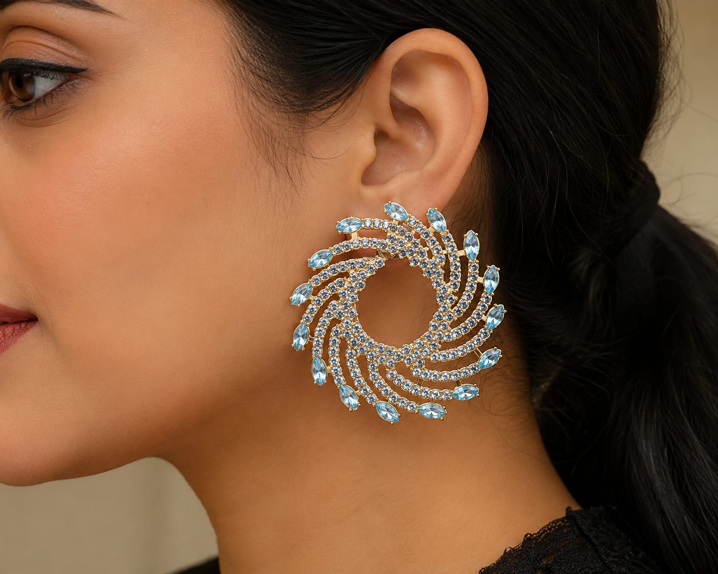 Ice Blue Crystal Statement Earrings