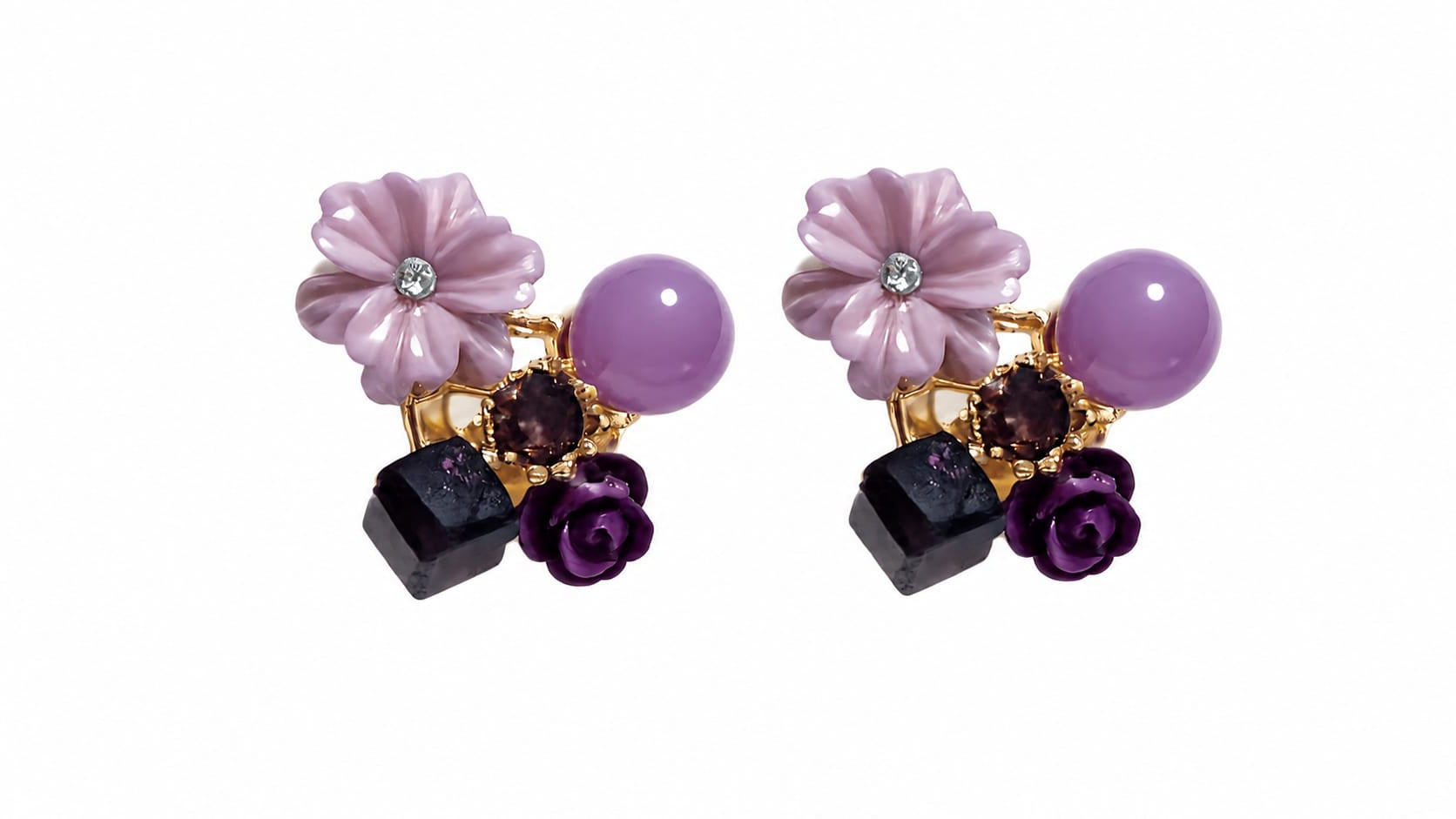 Floral Cluster Statement Earrings – Purple