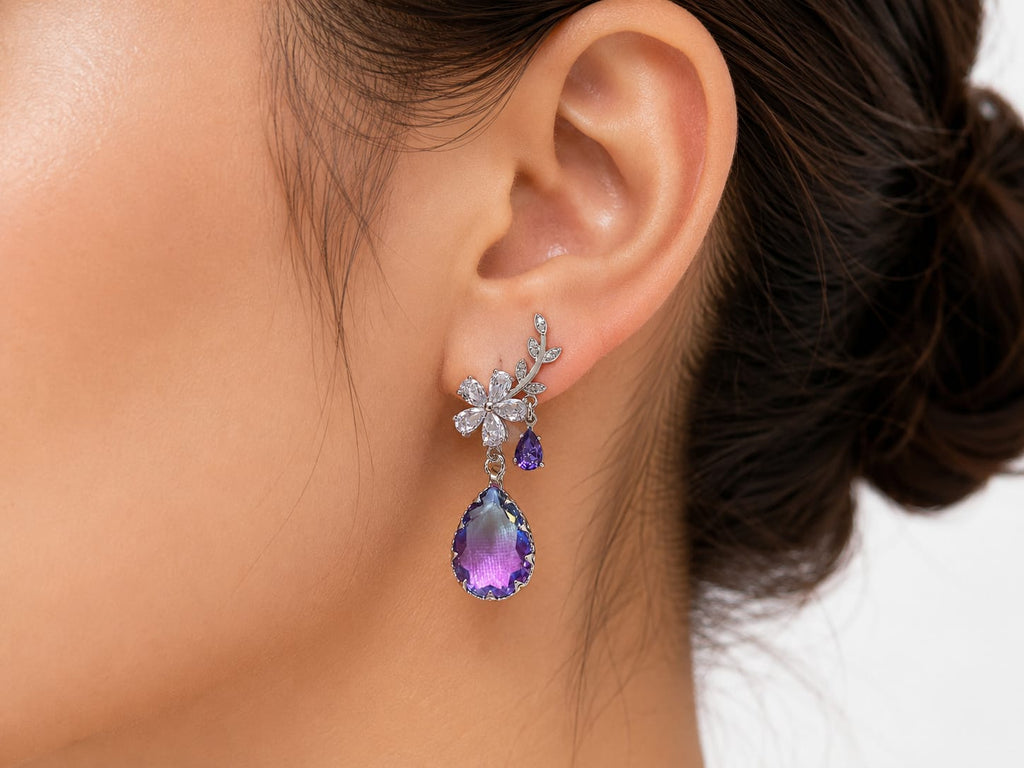 Elegant Purple Crystal Drop Earrings
