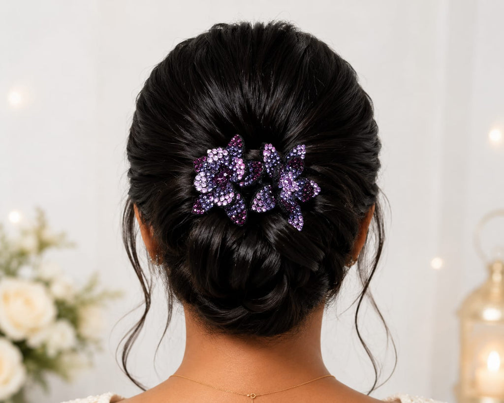 Elegant Purple flower Rhinestone Hair Claw Clip