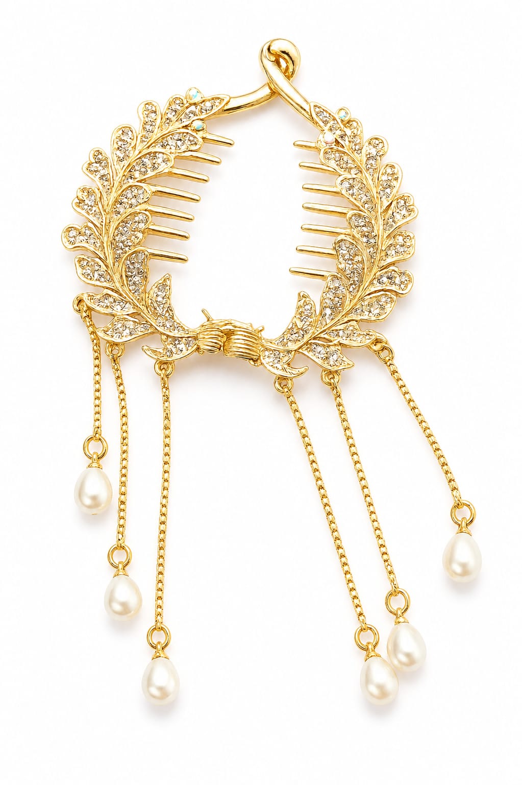 Vintage Leaf Pearl Tassel Hair Comb