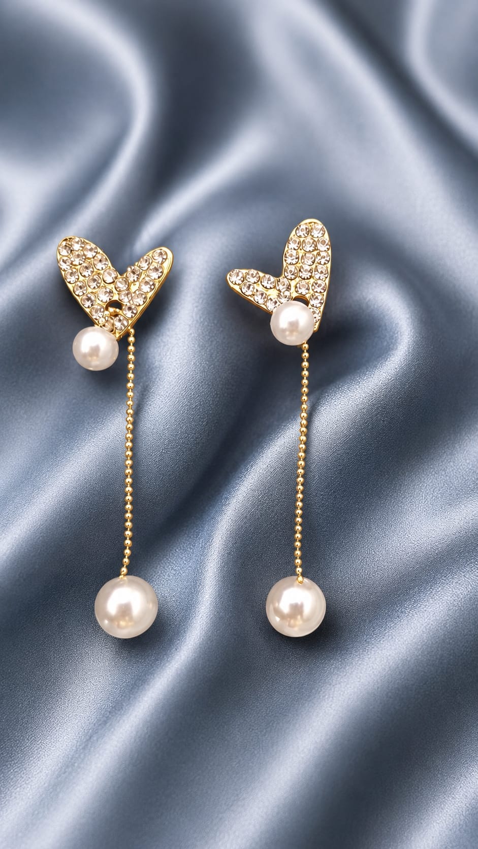 Crystal Heart Pearl Drop Earrings