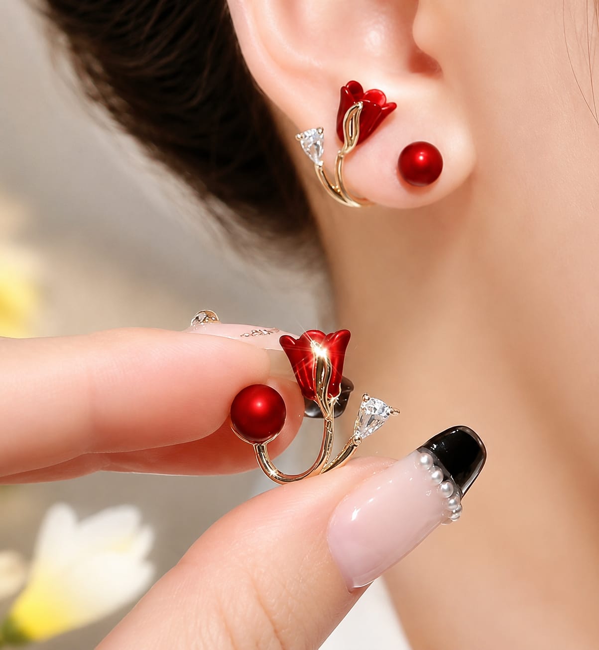 Elegant Red Rose Wrap Earrings