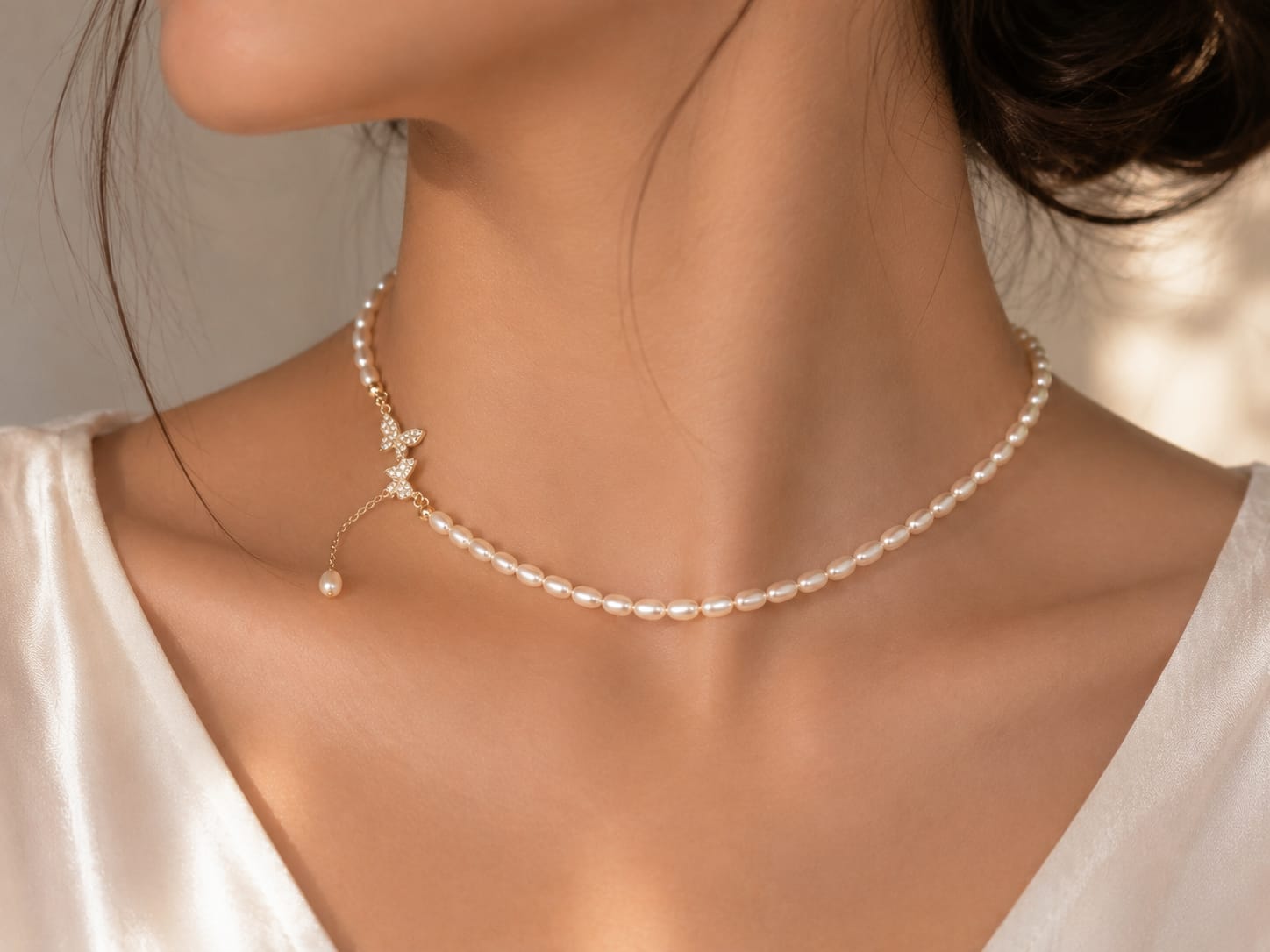 Elegant Pearl Butterfly Choker Necklace