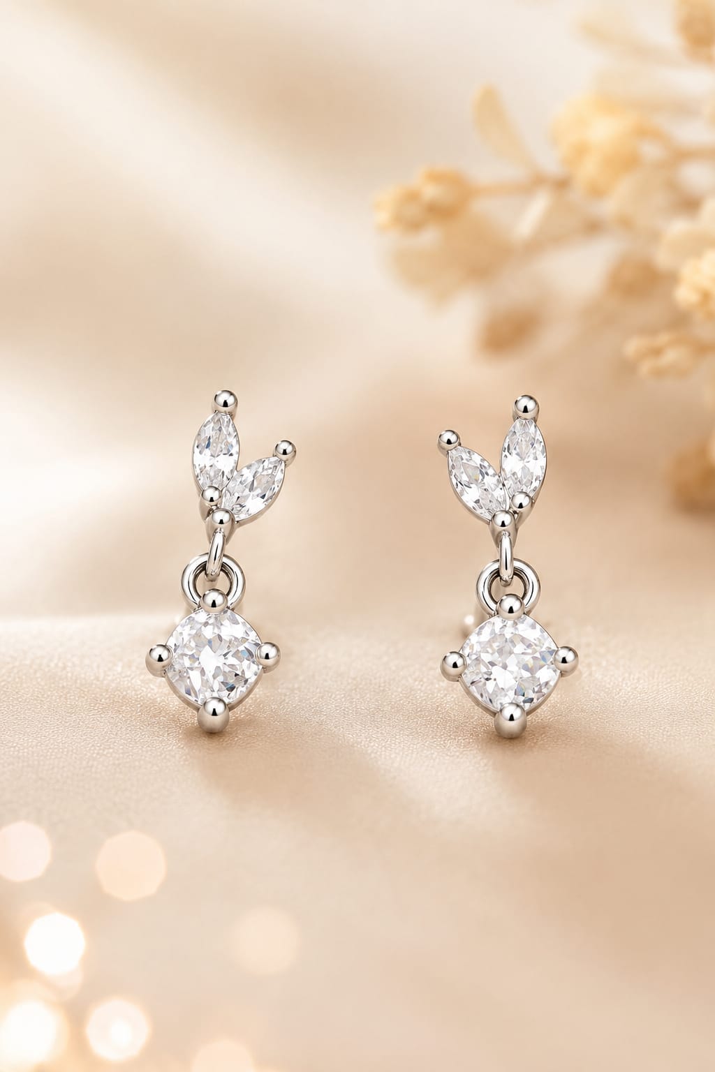 Sparkling Leaf Drop Stud Earrings