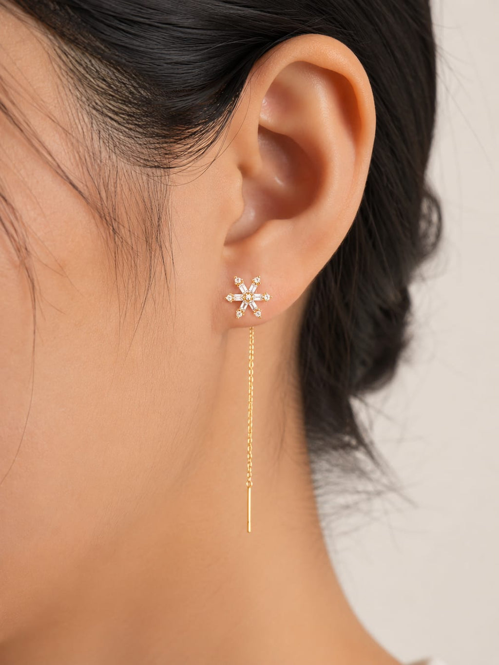 Crystal Snowflake Threader Earrings
