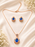 Rose Gold Blue Crystal Jewelry Set – Necklace & Earrings