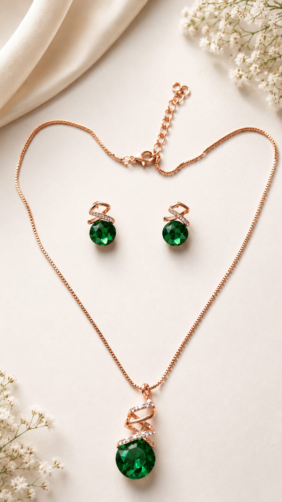 Green Crystal Jewelry Set – Necklace & Earrings