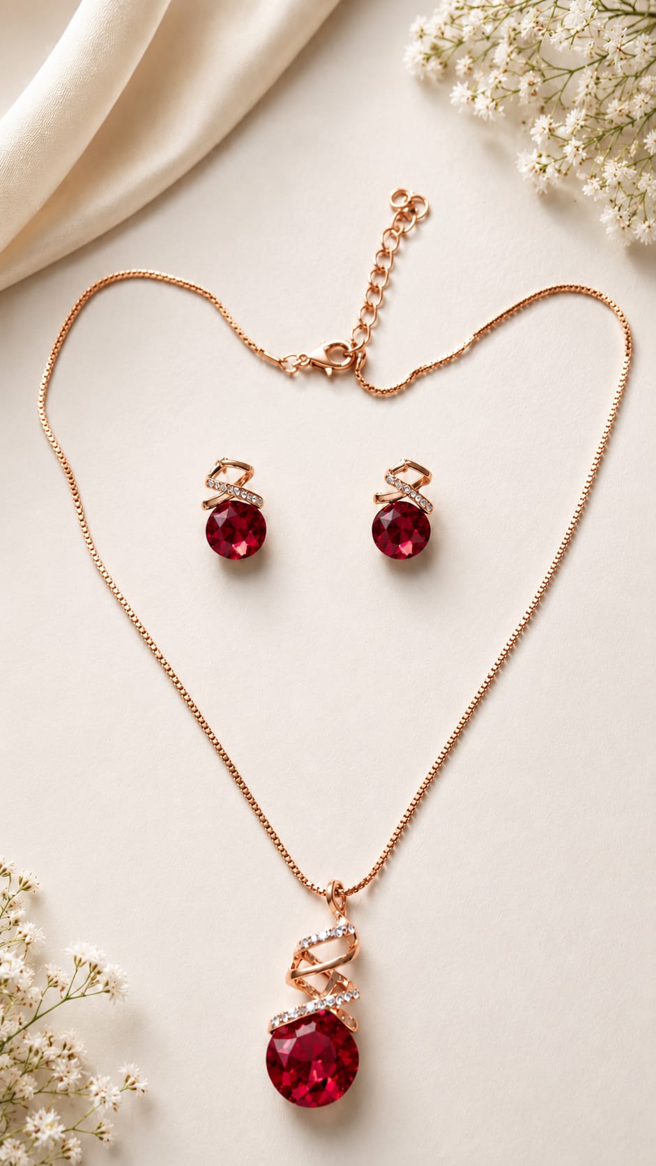 Red Crystal Jewelry Set – Necklace & Earrings