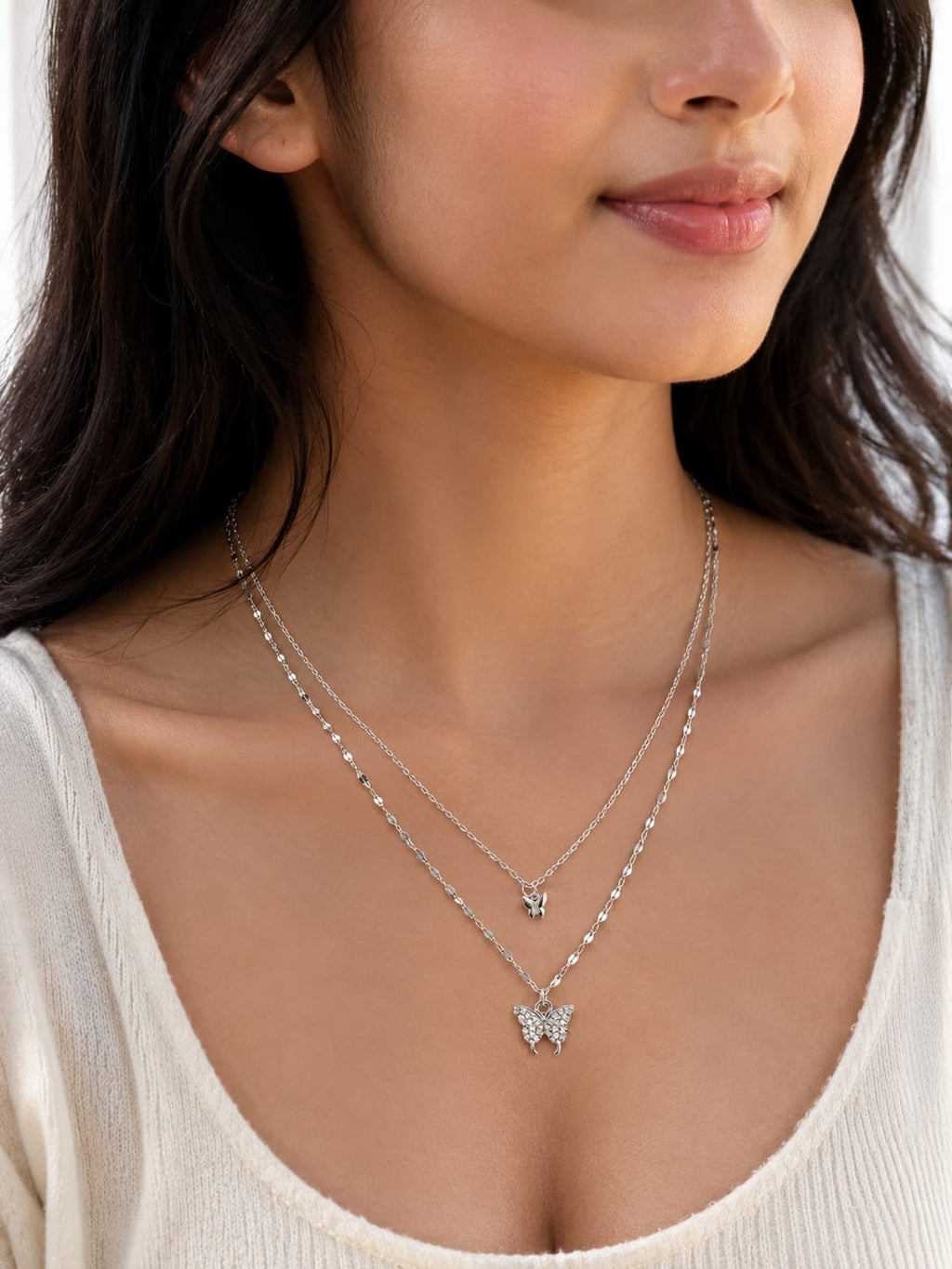 Elegant Double-Layer Butterfly Necklace