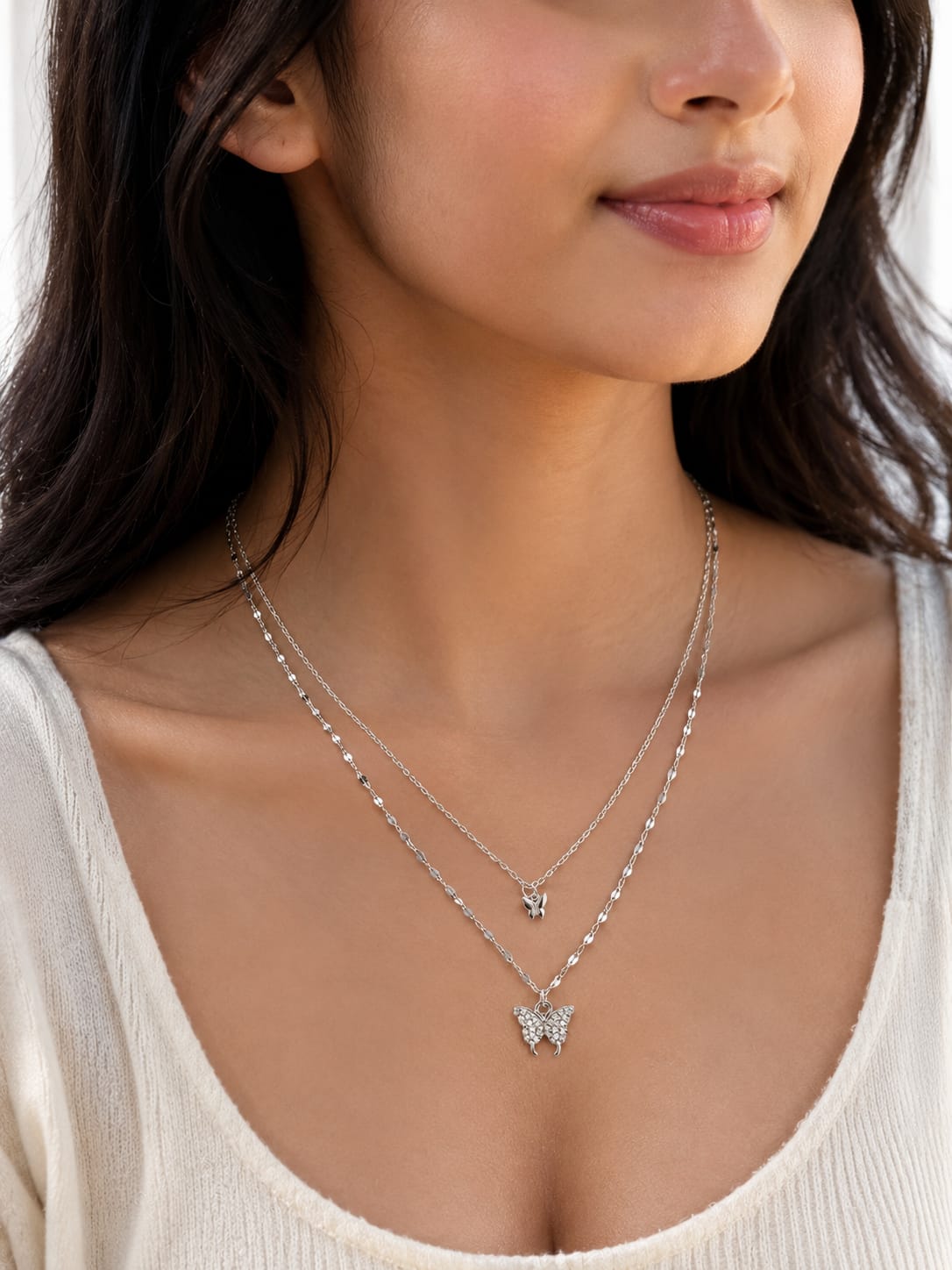 Elegant Double-Layer Butterfly Necklace