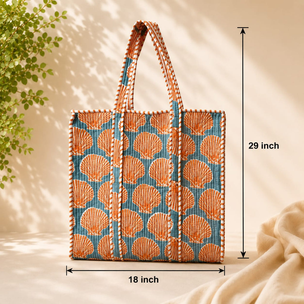 Quilted Cotton Seashell Tote Bag