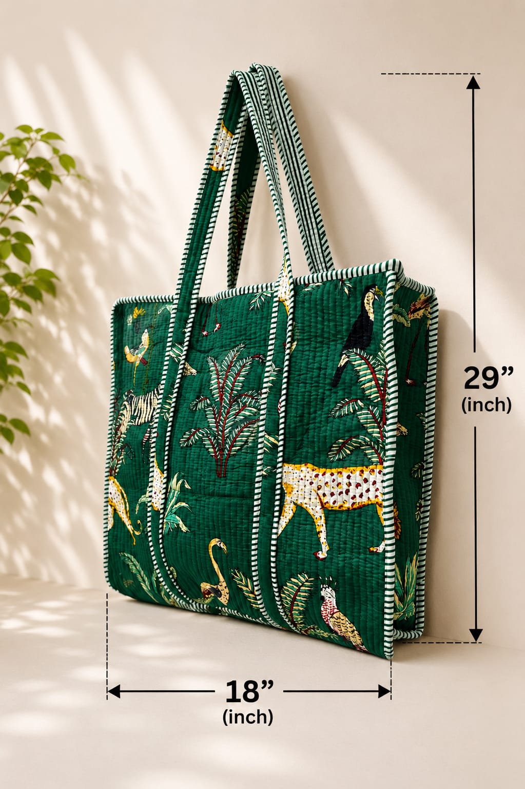 Quilted Cotton Jungle Print Tote Bag